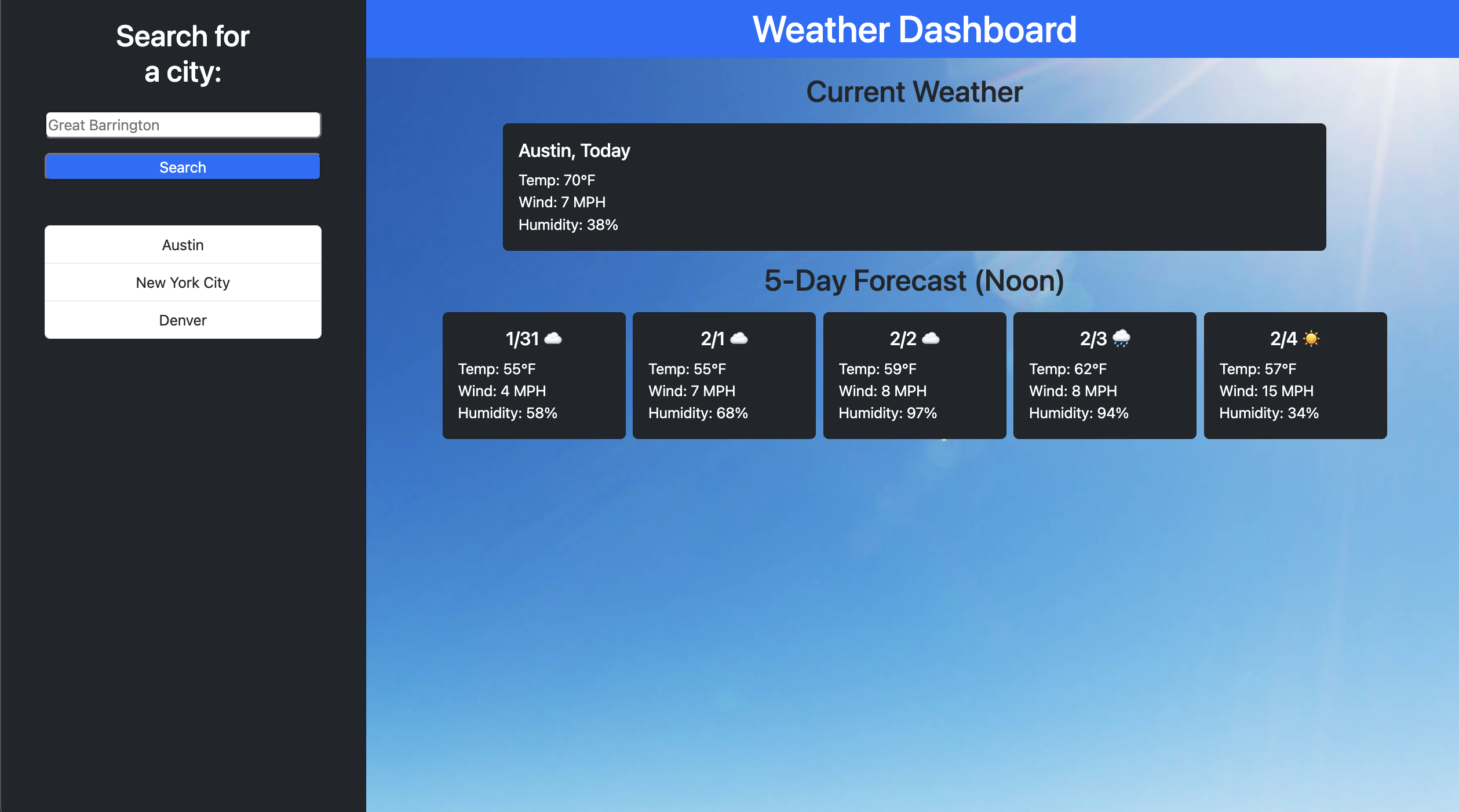 A user controlled weather checker for multiple cities