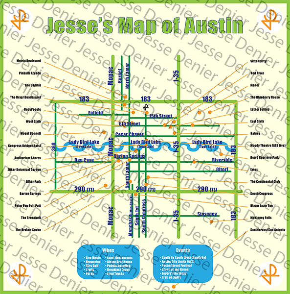Stylized map of Austin